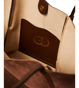 Twinset Borsa shopper in pelle scamosciata marrone annodata