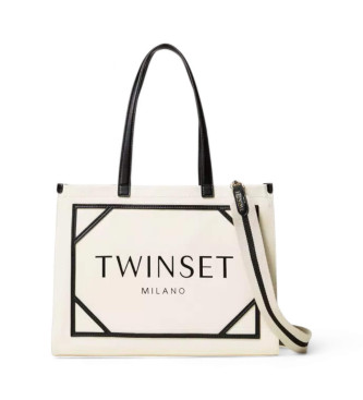 Twinset Borsa shopper in tela con logo beige