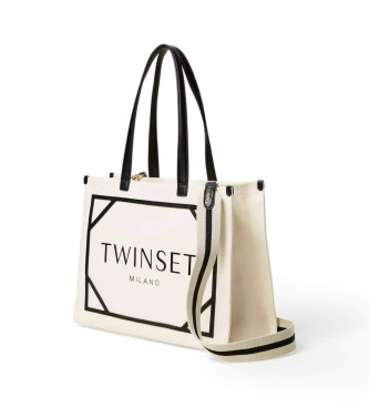 Twinset Borsa shopper in tela con logo beige