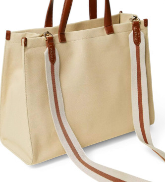 Twinset Bolso shopper de lona con logotipo beige oscuro