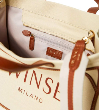 Twinset Bolso shopper de lona con logotipo beige oscuro