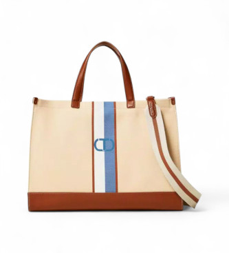 Twinset Canvas shopper bag with beige Oval T