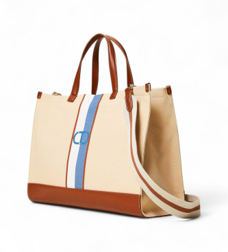 Twinset Canvas shopper bag with beige Oval T