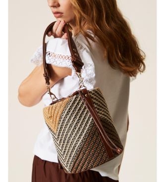 Twinset Sacoche en raphia jacquard marron