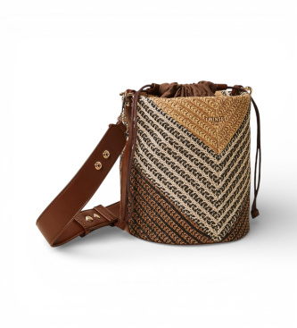 Twinset Sacoche en raphia jacquard marron