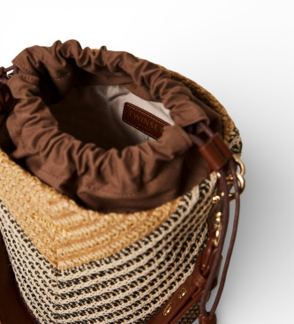 Twinset Sacoche en raphia jacquard marron