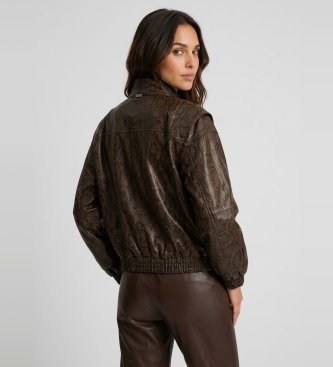 Twinset Bomberjack met leereffect en bruine pythonprint