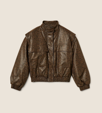 Twinset Bomberjack met leereffect en bruine pythonprint
