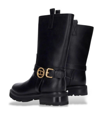 Twinset Bottes motardes en cuir noir
