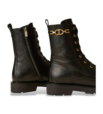 Twinset Black leather ankle boots with chain and Oval T black