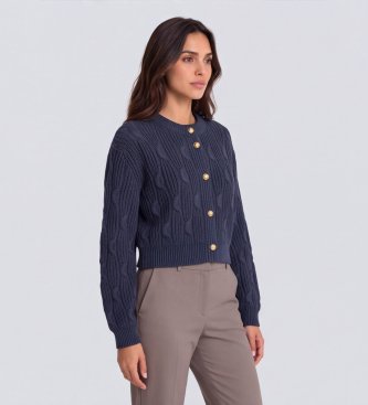 Twinset Cardigan court en mélange de laine bleu