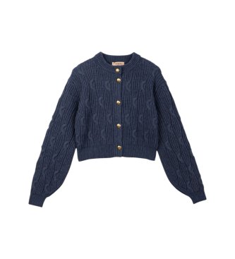 Twinset Cardigan court en mélange de laine bleu
