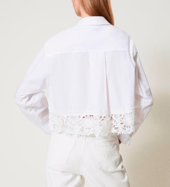 Twinset Camisa boxy de popelina con encaje blanco