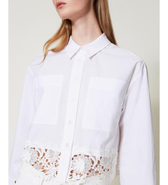 Twinset Camisa boxy de popelina con encaje blanco