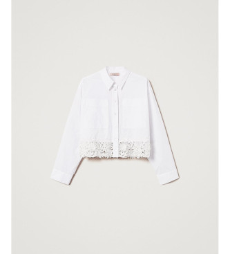 Twinset Boxy poplin-skjorte med hvide blonder