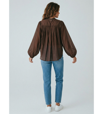 Twinset Brown gathered chiffon shirt