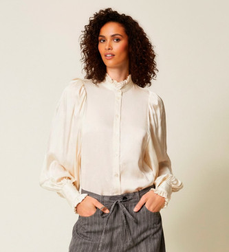 Twinset Chemise en jacquard de satin  volants blanc cass