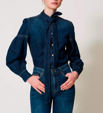 Twinset Camicia in denim con fiocco blu navy