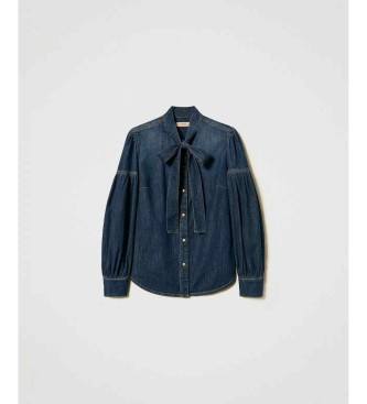 Twinset Camicia in denim con fiocco blu navy