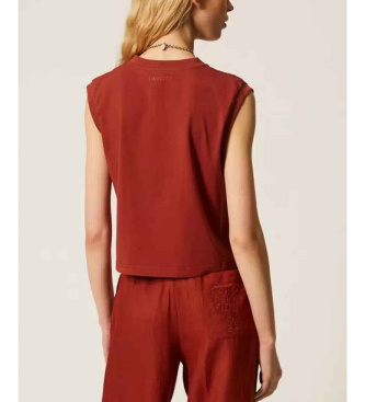 Twinset T-shirt with reddish Swiss embroidery