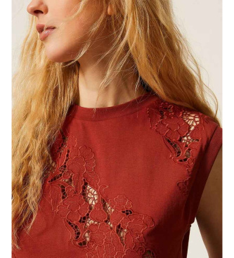 Twinset T-shirt with reddish Swiss embroidery