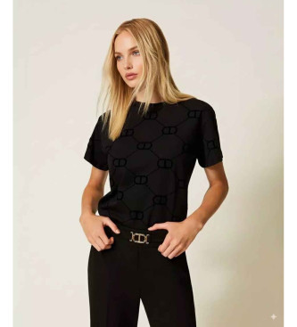 Twinset Ovales T-Shirt mit Flockdruck T schwarz