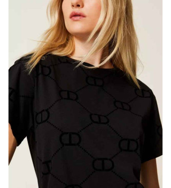 Twinset Ovales T-Shirt mit Flockdruck T schwarz