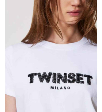 Twinset Koszulka z haftowanym logo w kolorze białym