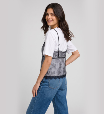 Twinset Ronde hals T-shirt en witte kanten top
