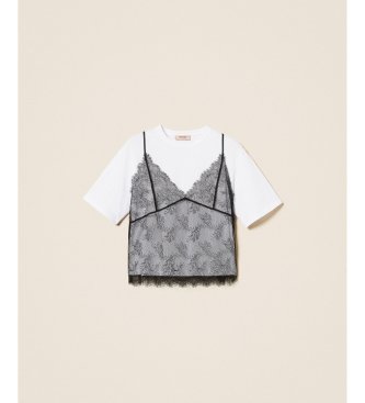 Twinset Ronde hals T-shirt en witte kanten top