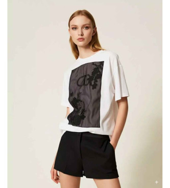 Twinset Oversize-T-Shirt mit weier Blumenstickerei