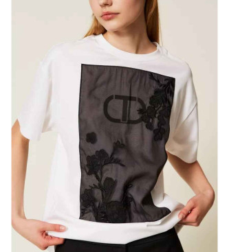 Twinset Oversize-T-Shirt mit weier Blumenstickerei
