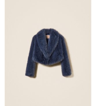 Twinset Kort blå pelsjakke