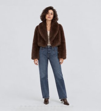 Twinset Jaqueta curta de pelo sintético castanho