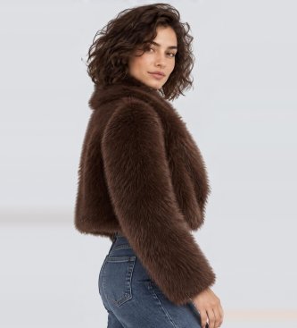 Twinset Jaqueta curta de pelo sintético castanho