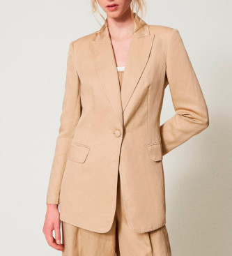 Twinset Single breasted jacket in beige linen blended linen