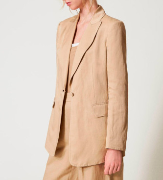 Twinset Single breasted jacket in beige linen blended linen