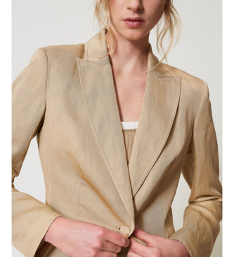 Twinset Single breasted jacket in beige linen blended linen