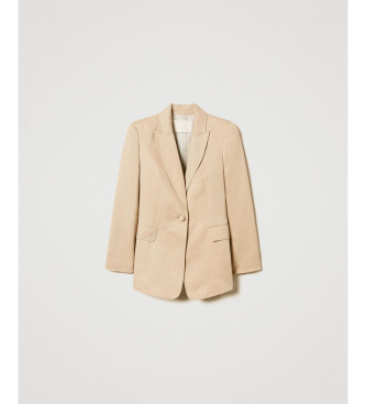 Twinset Single breasted jacket in beige linen blended linen