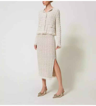 Twinset Beige jacquard and lurex jersey cardigan