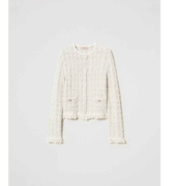 Twinset Beige jacquard and lurex jersey cardigan