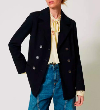 Twinset Trench doppiopetto con ricami blu navy