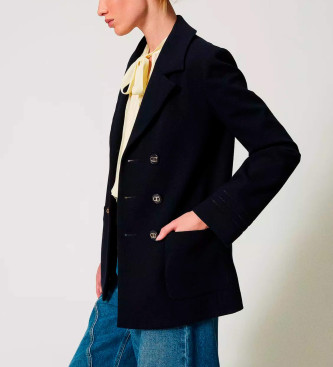 Twinset Trench doppiopetto con ricami blu navy