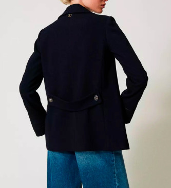 Twinset Trench doppiopetto con ricami blu navy