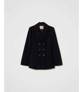 Twinset Trench doppiopetto con ricami blu navy