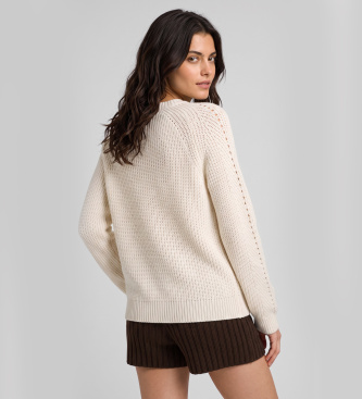 Twinset Cardigan med hæklede blomster i perlehvid