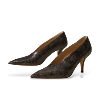 Twinset Ruskindede pumps i skind med pythonprint