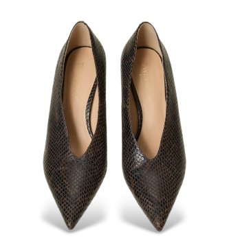 Twinset Ruskindede pumps i skind med pythonprint