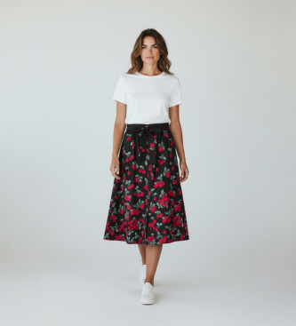 Twinset Floral skirt black, red