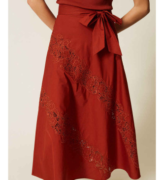 Twinset Poplin and brown English embroidery long skirt